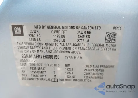 2014 Chevrolet Equinox Ls из США, поврежденный, VIN 2GNALAEK7E6380150